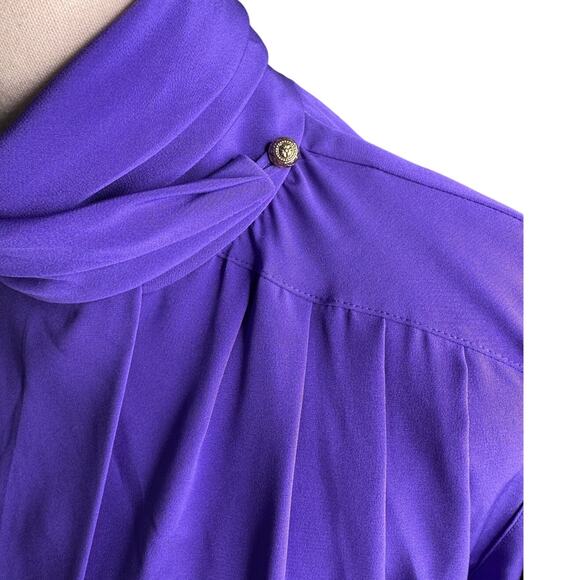 Vintage Foxcroft pleated mock neck royal purple secretary blouse size 10 medium - Picture 3 of 10